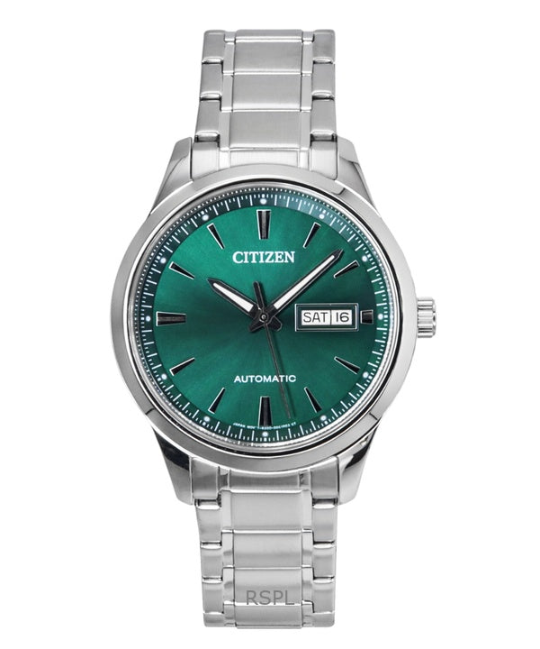 Citizen Herrenuhr mit grünem Zifferblatt und Edelstahlarmband NY4058-79X