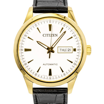 Citizen Lederarmband weißes Zifferblatt Automatik NY4059-09A Herrenuhr