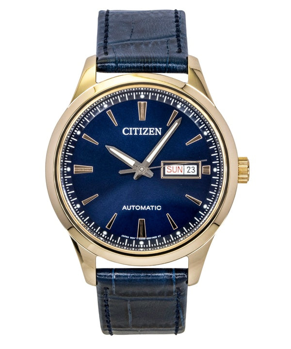 Citizen Herrenuhr NY4063-01L, analog, Lederarmband, blaues Zifferblatt, Automatik