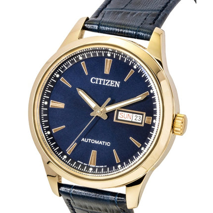 Citizen Herrenuhr NY4063-01L, analog, Lederarmband, blaues Zifferblatt, Automatik