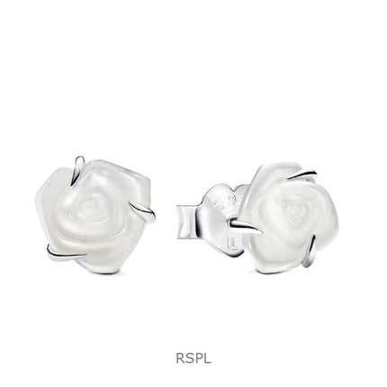 Pandora Weiße Rose in Blüte Ohrstecker mit weißem Bioresin P-293209C01 für Damen