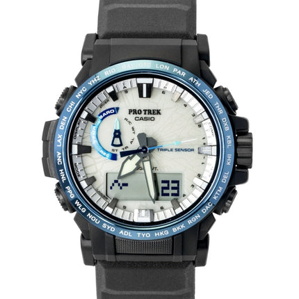 Casio Pro Trek Dragon Eye Analog-Digital-Funkuhr mit weißem Zifferblatt, Solarbetrieb, PRW-61D-2, 100 m, Herrenuhr