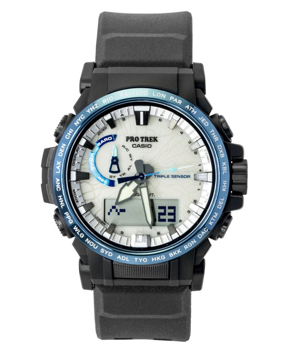 Casio Pro Trek Dragon Eye Analog-Digital-Funkuhr mit weißem Zifferblatt, Solarbetrieb, PRW-61D-2, 100 m, Herrenuhr