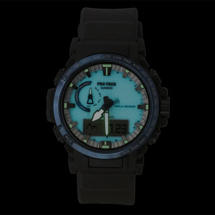 Casio Pro Trek Dragon Eye Analog-Digital-Funkuhr mit weißem Zifferblatt, Solarbetrieb, PRW-61D-2, 100 m, Herrenuhr