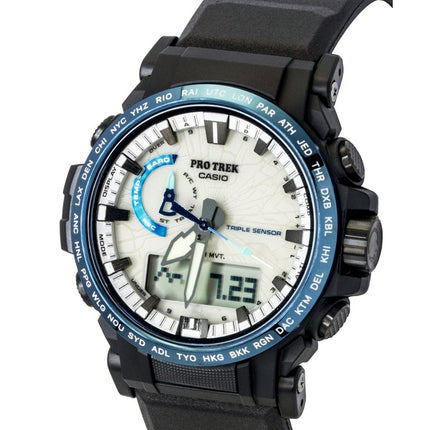 Casio Pro Trek Dragon Eye Analog-Digital-Funkuhr mit weißem Zifferblatt, Solarbetrieb, PRW-61D-2, 100 m, Herrenuhr