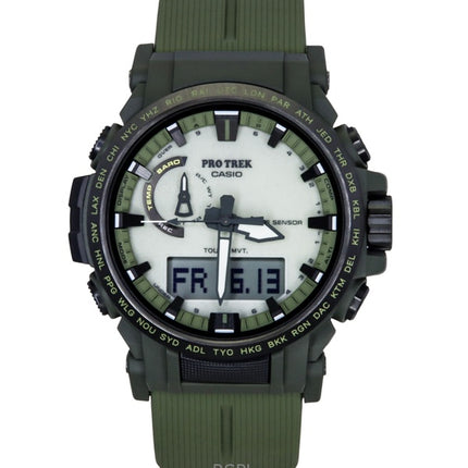 Casio Pro Trek Analog-Digital-Armband aus biobasiertem Harz, weißes Zifferblatt, Solar PRW-61LD-3, 100 M, Herrenuhr