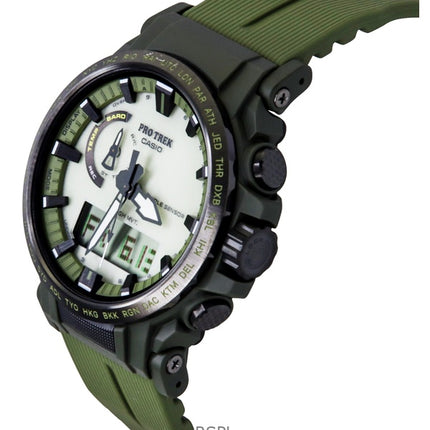 Casio Pro Trek Analog-Digital-Armband aus biobasiertem Harz, weißes Zifferblatt, Solar PRW-61LD-3, 100 M, Herrenuhr