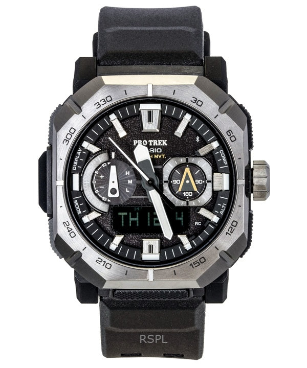 Casio Pro Trek Analog Digital Smartphone Link Schwarzes Kautschukarmband Schwarzes Zifferblatt Solar PRW-B1000-1 100M Herrenuhr