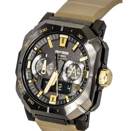 Casio Pro Trek Analog Digital Smartphone Link Braunes Kautschukarmband Schwarzes Zifferblatt Solar PRW-B1000-5 100M Herrenuhr