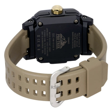 Casio Pro Trek Analog Digital Smartphone Link Braunes Kautschukarmband Schwarzes Zifferblatt Solar PRW-B1000-5 100M Herrenuhr