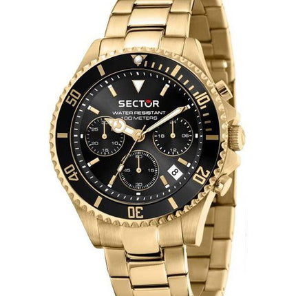 Sector 230 Gold Metallic Multifunktions-Quarzuhr mit schwarzem Zifferblatt R3273661028 100M Herrenuhr mit Geschenkset
