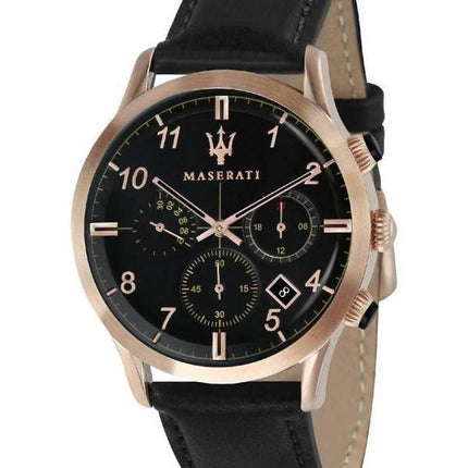 Maserati Ricordo Chronograph Lederband schwarzes Zifferblatt Quarz R8871625004 Herrenuhr