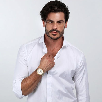 Maserati Stile Chronograph, zweifarbiger Edelstahl, weißes Zifferblatt, R8873642009, 100 m, Herrenuhr