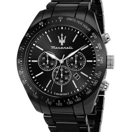 Maserati Traguardo Chronograph Edelstahl Schwarzes Zifferblatt Taucherquarz R8873650001 200M Herrenuhr