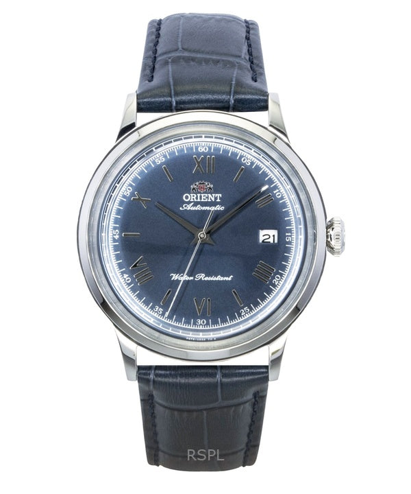 Orient Bambino Classic Herrenuhr mit Lederarmband, marineblauem Zifferblatt und Automatikwerk (RA-AC0024L)