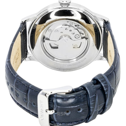 Orient Bambino Classic Herrenuhr mit Lederarmband, marineblauem Zifferblatt und Automatikwerk (RA-AC0024L)