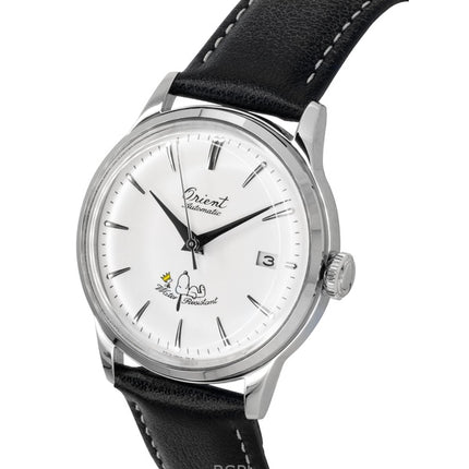 Orient Bambino Peanuts 75. Jubiläum, limitierte Auflage, Lederarmband, weißes Zifferblatt, Automatik, RA-AC0M16S, Herrenuhr
