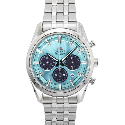 Orient Contemporary Chronograph Edelstahl Himmelblaues Zifferblatt Quarz RA-TX0304L Herrenuhr