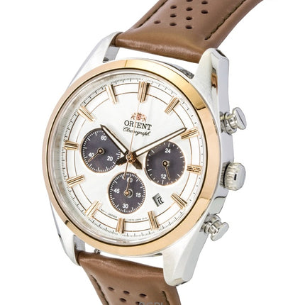 Orient Contemporary Chronograph Lederarmband Weißes Zifferblatt Quarz RA-TX0306S Herrenuhr