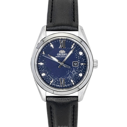 Orient Stretto Damenuhr mit Lederarmband, blauem Zifferblatt und Solarfunktion (RA-WG0605L)