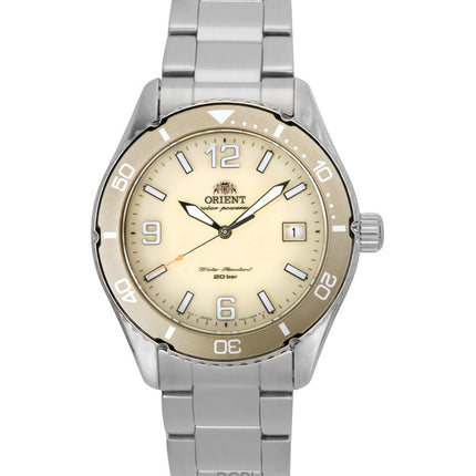 Orient Mako III Solar-Taucheruhr aus Edelstahl mit elfenbeinfarbenem Zifferblatt, RA-WJ0003S, 200 m, Herrenuhr