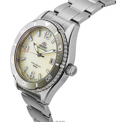 Orient Mako III Solar-Taucheruhr aus Edelstahl mit elfenbeinfarbenem Zifferblatt, RA-WJ0003S, 200 m, Herrenuhr