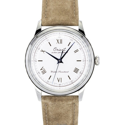 Orient Bambino 75th Anniversary Limited Edition Solar-Herrenuhr mit weißem Zifferblatt und zusätzlichem Armband RA-WK0006S