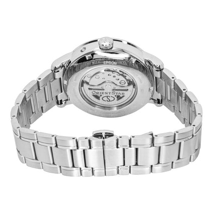 Orient Star M45 F7 Mechanische Mondphasenuhr, Edelstahl, Marineblaues Zifferblatt mit offenem Herz, Automatik, RE-BT0006L Herrenuhr