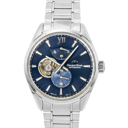 Orient Star Contemporary M34 F7 Edelstahl Open Heart Blaues Zifferblatt Automatik Herrenuhr RE-BY0010L