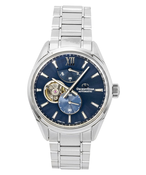 Orient Star Contemporary M34 F7 Edelstahl Open Heart Blaues Zifferblatt Automatik Herrenuhr RE-BY0010L