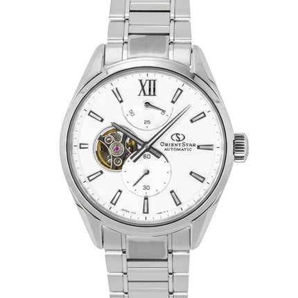 Orient Star Contemporary M34 F7 Edelstahl Halbskelett Weißes Zifferblatt Automatik Herrenuhr RE-BY0011S