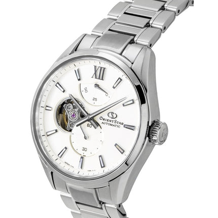 Orient Star Contemporary M34 F7 Edelstahl Halbskelett Weißes Zifferblatt Automatik Herrenuhr RE-BY0011S