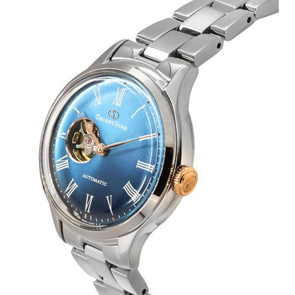Orient Star Classic Limited Edition Open Heart blaues Zifferblatt Automatik RE-ND0019L00B Damenuhr mit zusätzlichem Armband