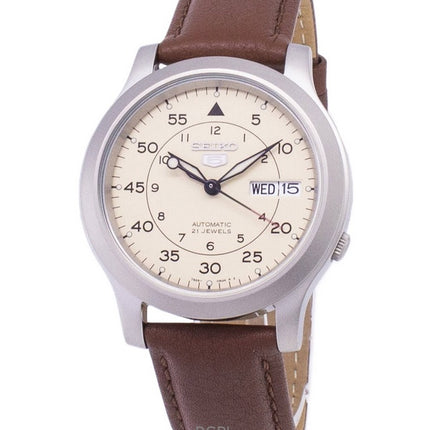 Generalüberholte Seiko 5 Militär-Automatikuhr mit braunem Lederarmband SNK803K2-var-SS5 für Herren