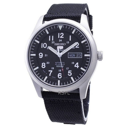 Generalüberholte Seiko Automatik-Sportuhr SNZG15J1 mit schwarzem Zifferblatt und Herrenarmband