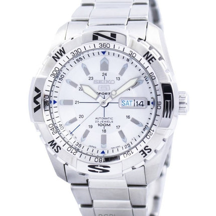 Generalüberholte Seiko 5 Sports Automatikuhr mit silbernem Zifferblatt und 23 Steinen, hergestellt in Japan, SNZJ03J1
