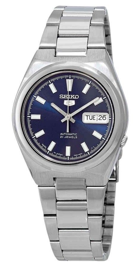 Generalüberholte Seiko Edelstahl-Automatikuhr mit blauem Zifferblatt SNKC51J1 für Herren
