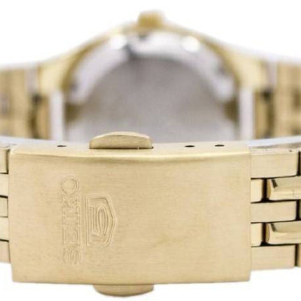 Generalüberholte Seiko 5 Automatikuhr mit goldenem Zifferblatt und 21 Steinen SYMA04K1 für Damen