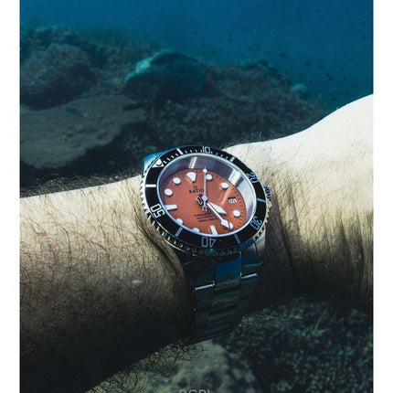Generalüberholte Ratio FreeDiver Herrenuhr, Saphirglas, Edelstahl, oranges Zifferblatt, Automatik, RTF045, 200 m