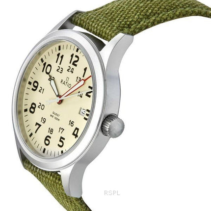 Generalüberholte Ratio Quest Herren-Feldarmbanduhr mit Saphirglas, Canvas-Armband, Quarzwerk, RTQ019, 100 m wasserdicht, Lewis &amp; Clark Edition