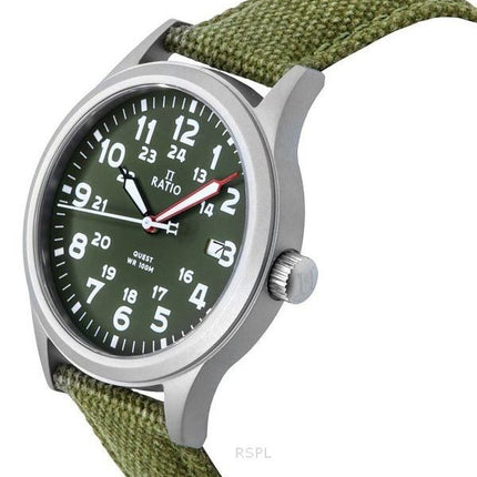 Ratio Quest Herren-Felduhr, Saphir-Canvas-Armband, Khaki-grünes Zifferblatt, Quarz, RTQ029 100M, Lewis &amp, Clark Edition