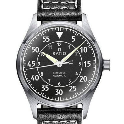 Ratio Skysurfer Pilot Schwarzes strukturiertes Zifferblatt Leder Automatik RTS320 200M Herrenuhr
