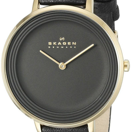 Skagen-Ditte Damenuhr schwarzes Zifferblatt schwarz Leder SKW2286