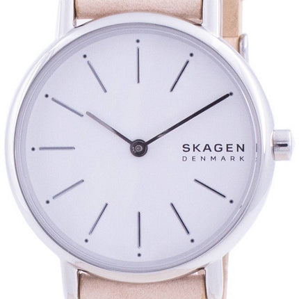 Skagen Signatur Weißes Zifferblatt Rosa Lederarmband Quarz SKW2839 Damenuhr