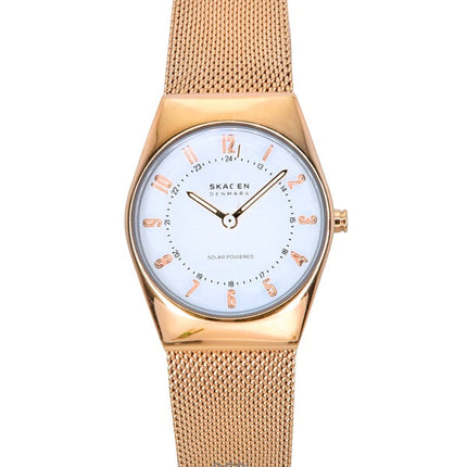 Skagen Grenen Lille Roségoldfarbene Edelstahl-Solaruhr mit weißem Zifferblatt SKW3078 für Damen