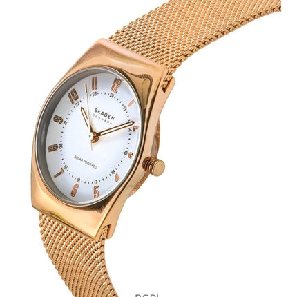Skagen Grenen Lille Roségoldfarbene Edelstahl-Solaruhr mit weißem Zifferblatt SKW3078 für Damen