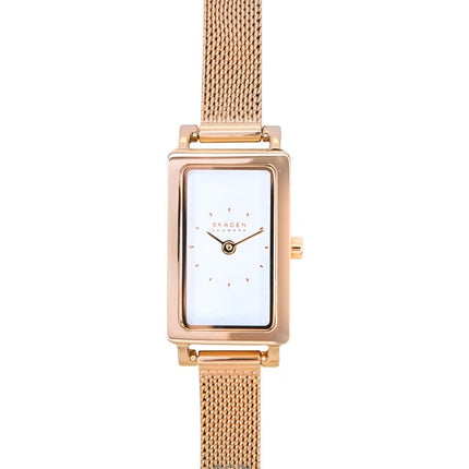Skagen Hagen Micro Roségoldfarbene Edelstahl-Quarzuhr mit weißem Zifferblatt SKW3148