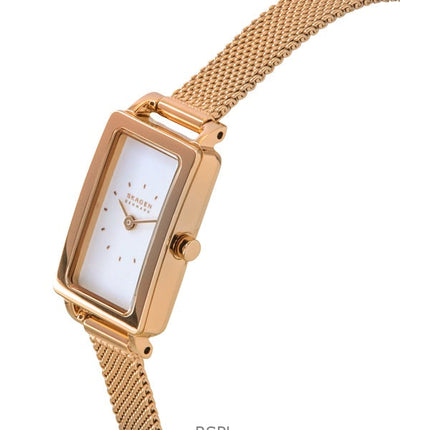 Skagen Hagen Micro Roségoldfarbene Edelstahl-Quarzuhr mit weißem Zifferblatt SKW3148