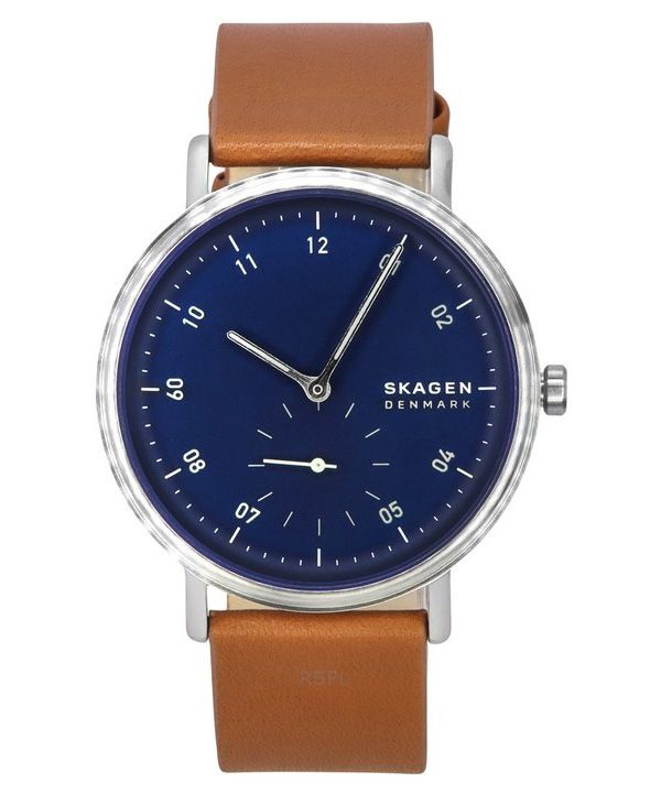 Skagen Kuppel Braunes Lederarmband Blaues Zifferblatt Quarz SKW6888 Herrenuhr