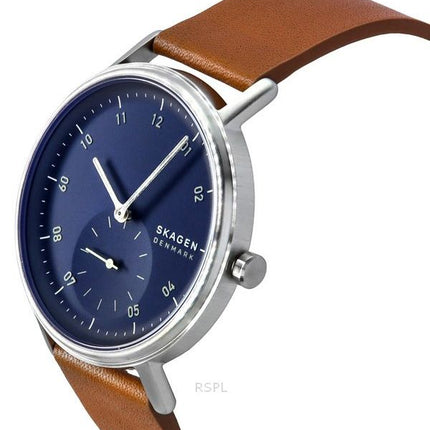 Skagen Kuppel Braunes Lederarmband Blaues Zifferblatt Quarz SKW6888 Herrenuhr